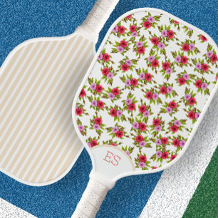Cute floral stripe red and pink pickleball paddle