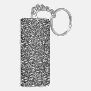 Cute Floral Swirly Pattern Black and White Keychain