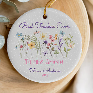 Cute floral Teacher Christmas pastel flowers  Ceramic Ornament