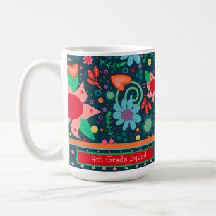 Cute Floral Teacher Initial Class Squad Custom Coffee Mug