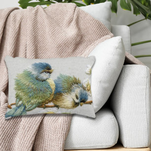 cute floral teal mint green embroidery bird accent pillow