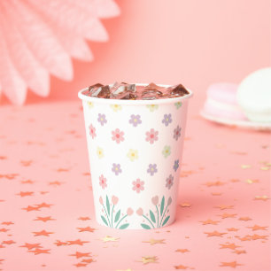 Cute Floral Tiny Hopper Bunny Baby Shower Paper Cups