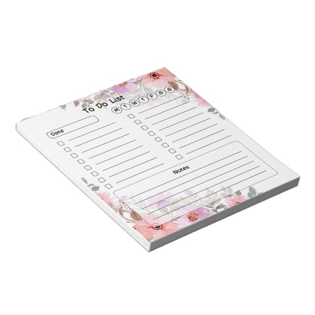 Cute Floral To Do List Notepad (Angled)