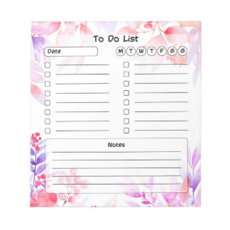 Cute Floral To Do List Notepad