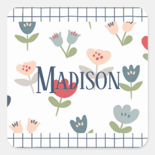 Cute Floral Tulips Farmhouse Spring Summer Bright Square Sticker