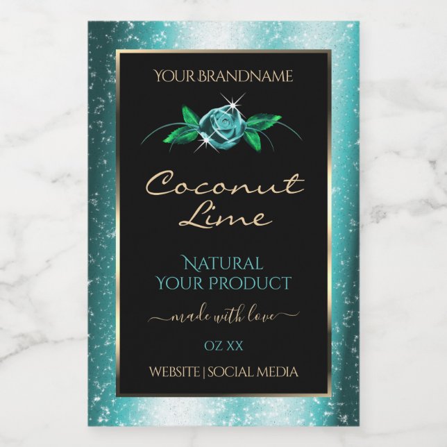 Cute Floral Turquoise Noir Produit Étiquettes Part (Étiquettes simples)