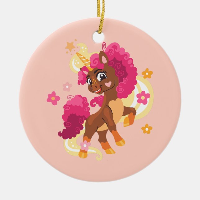  Cute floral unicorn Ceramic Ornament (Front)