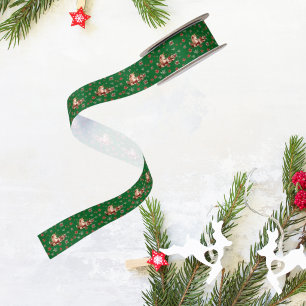 Cute Floral Unicorn Christmas Green Girl Satin Ribbon