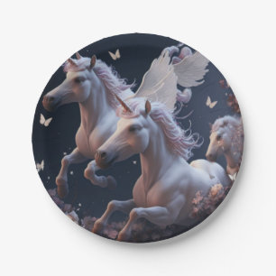Cute floral Unicorns flying little pony Paper Pl Paper Plate