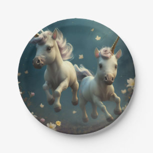 Cute floral Unicorns flying little pony Paper Pla Paper Plate