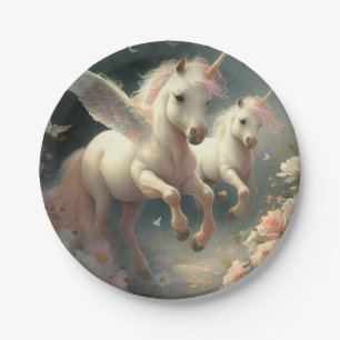 Cute floral Unicorns flying little pony  Paper Pla Plate