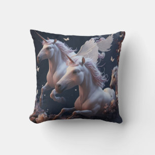 Cute floral Unicorns flying little pony Throw P Throw Pillow