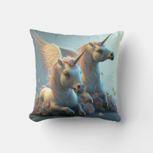 Cute floral Unicorns flying little pony Throw Pillow