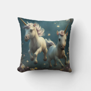 Cute floral Unicorns flying little pony      Throw Pillow