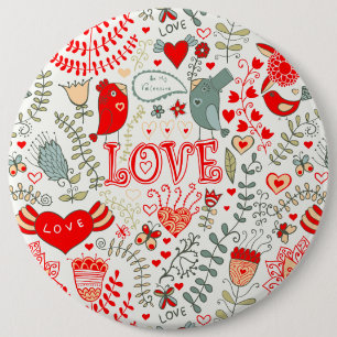 Cute Floral Valentines Design 6 Inch Round Button