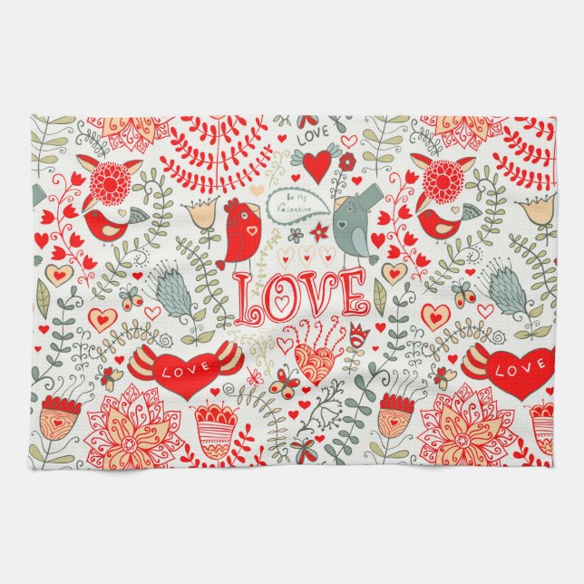 Cute Floral Valentines Design Kitchen Towel (Horizontal)