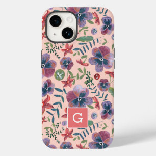 Cute floral Violets all-over print monogram Cas Case-Mate iPhone 14 Case