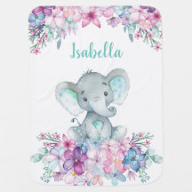 Cute Floral Watercolor Baby Elephant For Girl