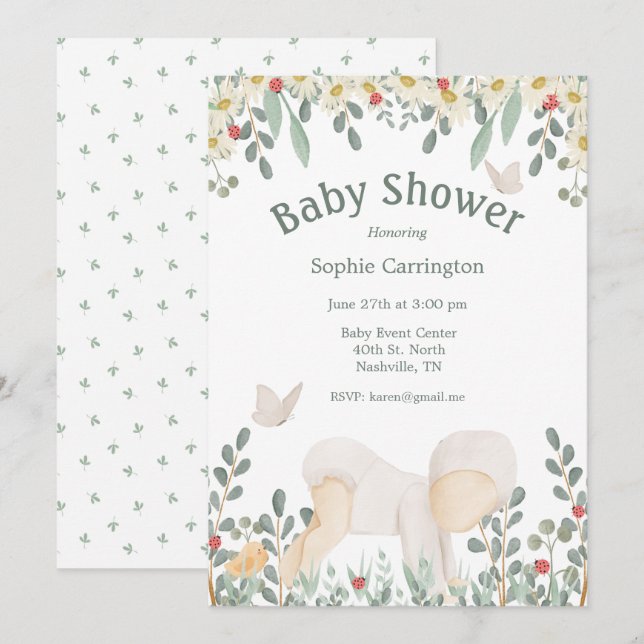 Cute Floral Watercolor Baby Shower Invitation (Front/Back)