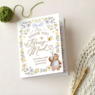 Cute Floral Watercolor Woodland Bear Baby Shower Thank You Card
