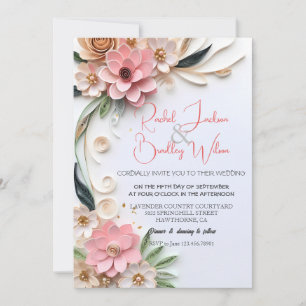 Cute Floral Wedding Frame Abstract Paper Quilling Invitation