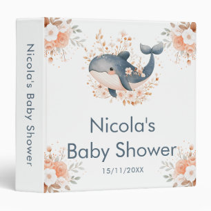 Cute Floral Whale Baby Shower Photo Album Binder