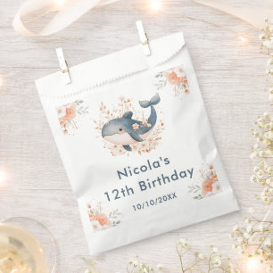 Cute Floral Whale Birthday Party Favour Bag