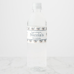 Cute Floral Whale Birthday Party Water Bottle Label
