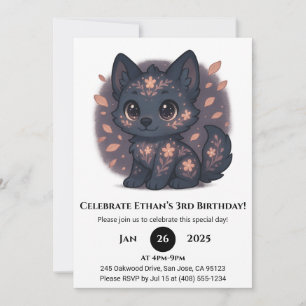 Cute Floral Wolf Birthday Invitation