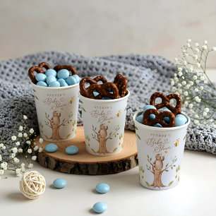 Cute Floral Woodland Knitted Bear Baby Shower Paper Cups