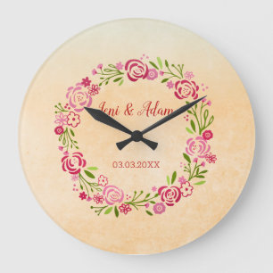Cute Floral Wreath Large Clock