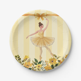 Cute Floral Yellow Ballerina Ribbon Baby Shower Paper Plate