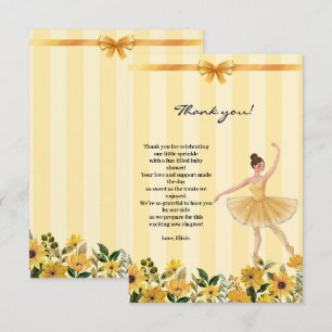 Cute Floral Yellow Ballerina Ribbon Baby Shower Thank You Card