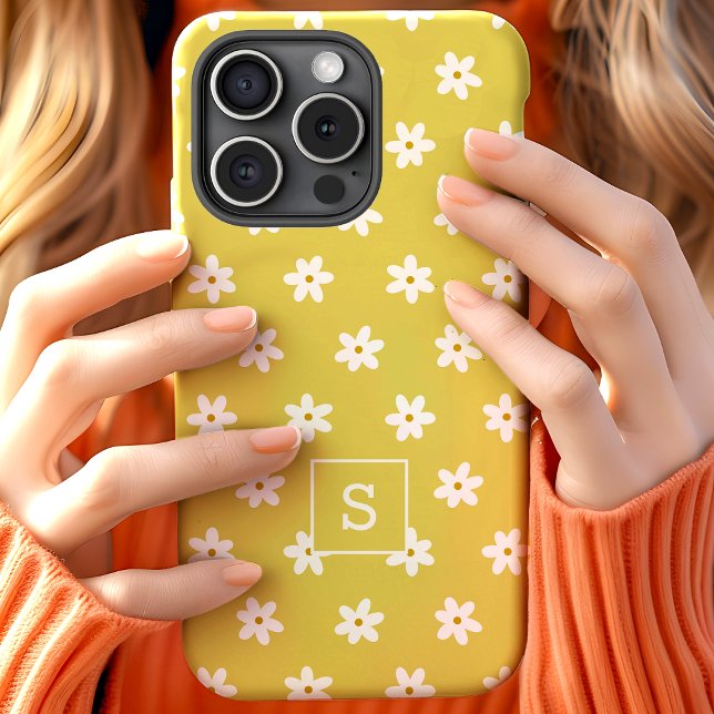 Cute Floral Yellow Grass Lily Pattern Monogram iPhone 15 Case (Creator Uploaded)