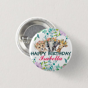 Cute Floral zoo jungle Animals Birthday Welcome 1 Inch Round Button