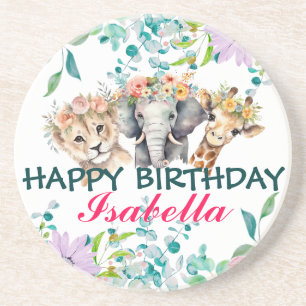 Cute Floral zoo jungle Animals Birthday Welcome Coaster
