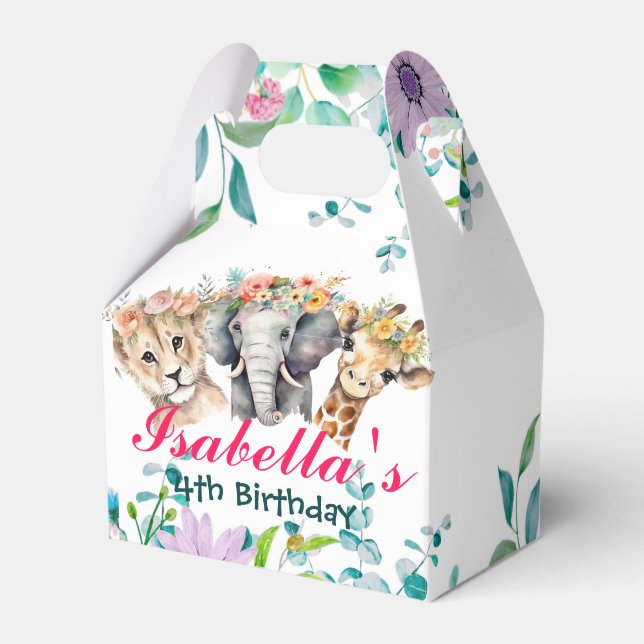 Cute Floral zoo jungle Animals Birthday Welcome  Favor Box (Front Side)