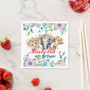 Cute Floral zoo jungle Animals Birthday Welcome Napkin