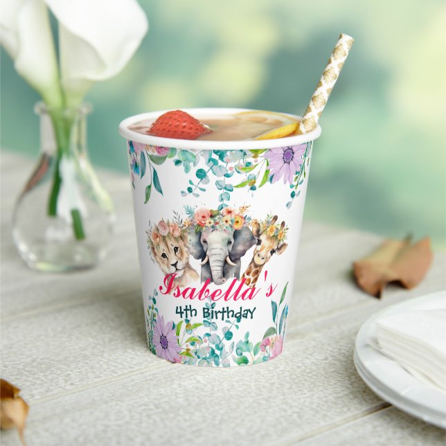 Cute Floral zoo jungle Animals Birthday Welcome  Paper Cups (Insitu)