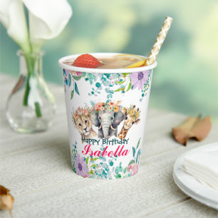 Cute Floral zoo jungle Animals Birthday Welcome  Paper Cups