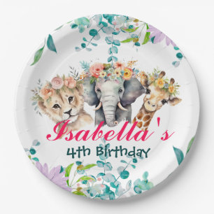 Cute Floral zoo jungle Animals Birthday Welcome  Paper Plate