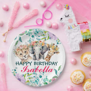 Cute Floral zoo jungle Animals Birthday Welcome  Paper Plate