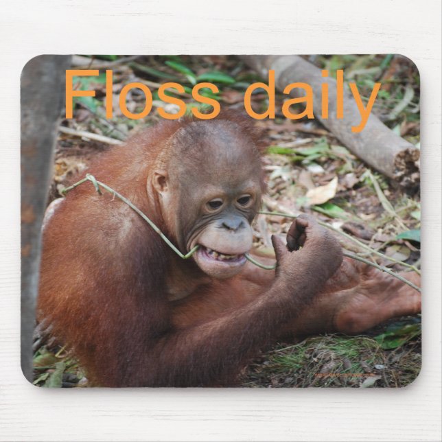 Cute Floss Your Teeth Animal Mouse Pad (Front)