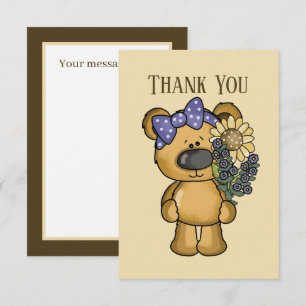 Cute flower bear add message  thank you card