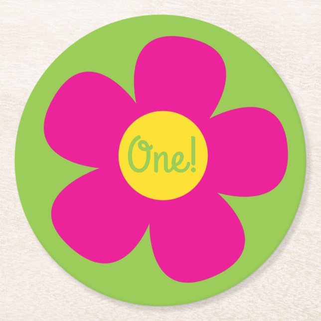 Cute Flower Birthday Party Round Paper Coaster (Front)