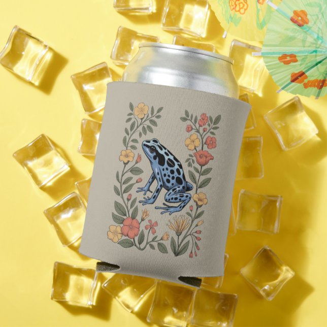 Cute Flower Blue Poison Dart Frog Toad  Frog Lover Can Cooler (In Situ Summer)