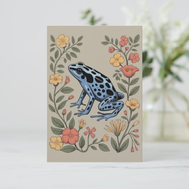 Cute Flower Blue Poison Dart Frog Toad  Frog Lover Invitation (Standing Front)