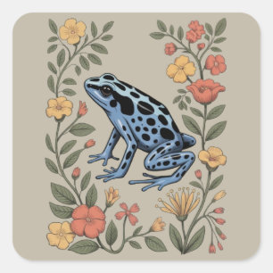 Cute Flower Blue Poison Dart Frog Toad Frog Lover Square Sticker