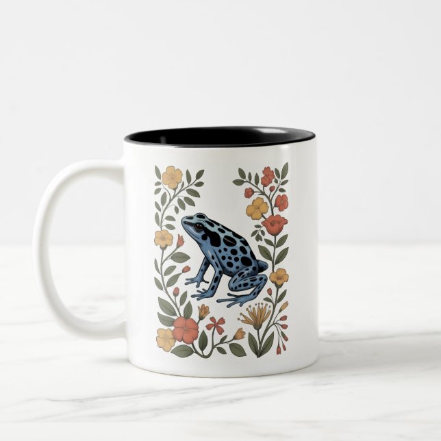 Cute Flower Blue Poison Dart Frog Toad  Frog Lover Two-Tone Coffee Mug (Left)