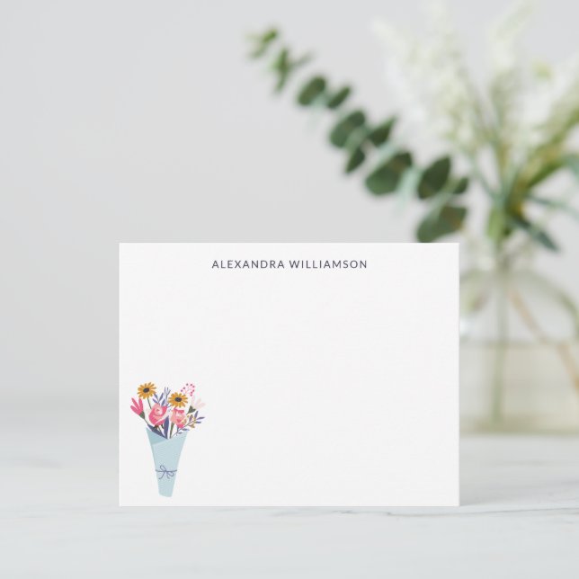 Cute Flower Bouquet Personalized Stationery Card (Standing Front)